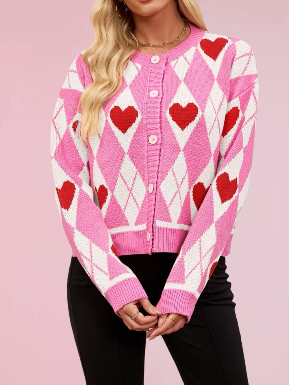 Heart Pattern Button-Up Cardigan - Picture 2 of 10